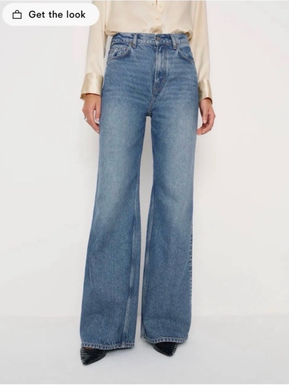 Reformation Cary High Waisted Sloughy Medium Blue Denim Jeans